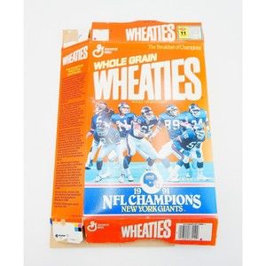 1991 NFL New York Giants Super Bowl Champions Empty Wheaties Cereal Box